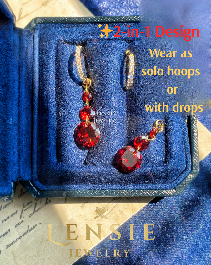 Garnet January Birthstone Sparkling 5A Zircon Hoop Earrings – Handmade Jewelry