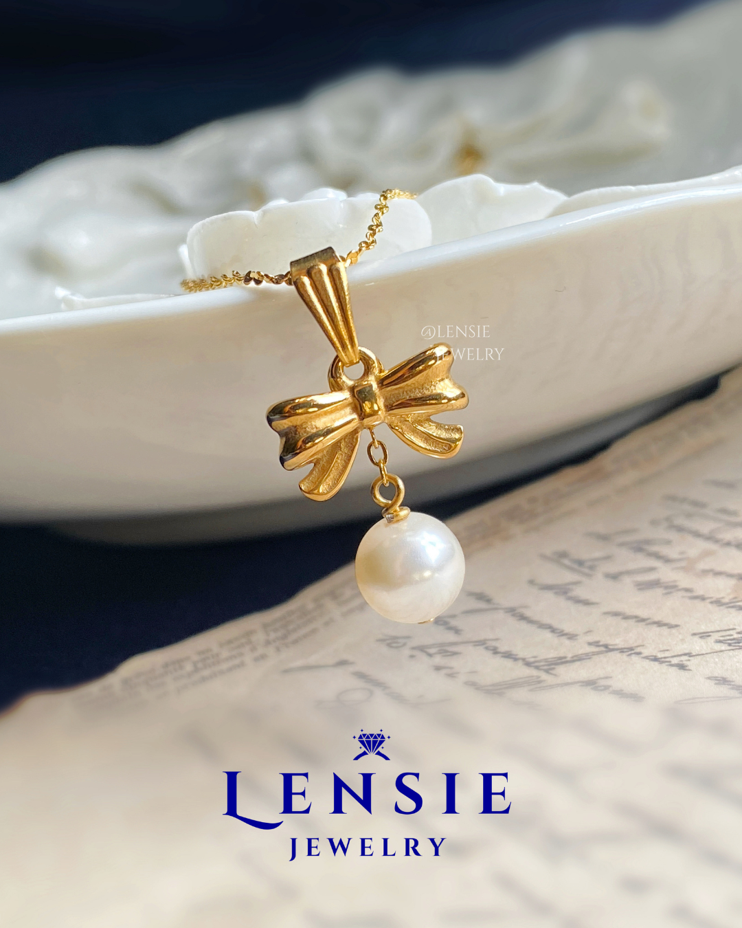 Bella Bow Pearl Pendant Necklace – Handmade Jewelry