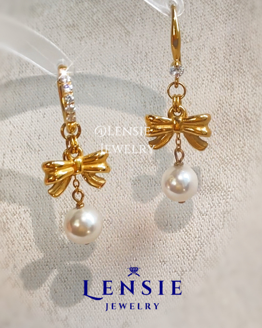 Bella Bow Pearl Hoop Or Hook Earrings – Handmade Jewelry