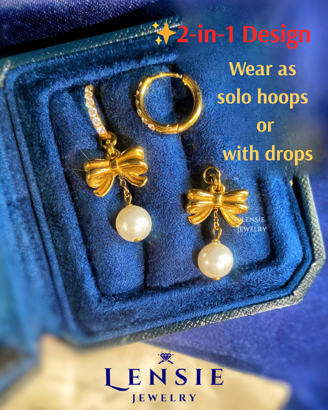 Bella Bow Pearl Hoop Or Hook Earrings – Handmade Jewelry