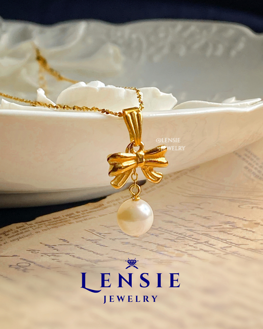 Bella Bow Pearl Pendant Necklace – Handmade Jewelry