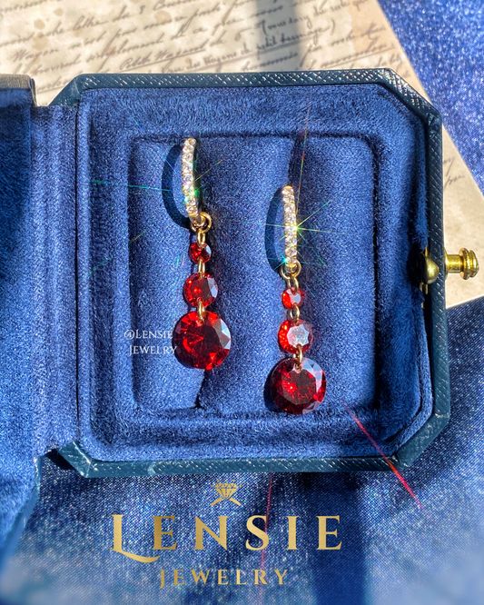 Garnet January Birthstone Sparkling 5A Zircon Hoop Earrings – Handmade Jewelry