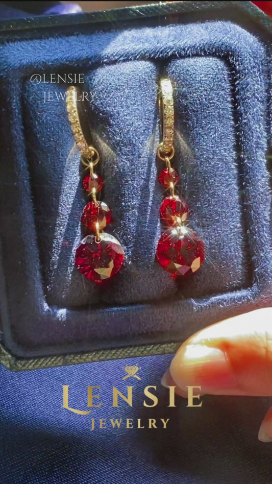 Garnet January Birthstone Sparkling 5A Zircon Hoop Earrings – Handmade Jewelry