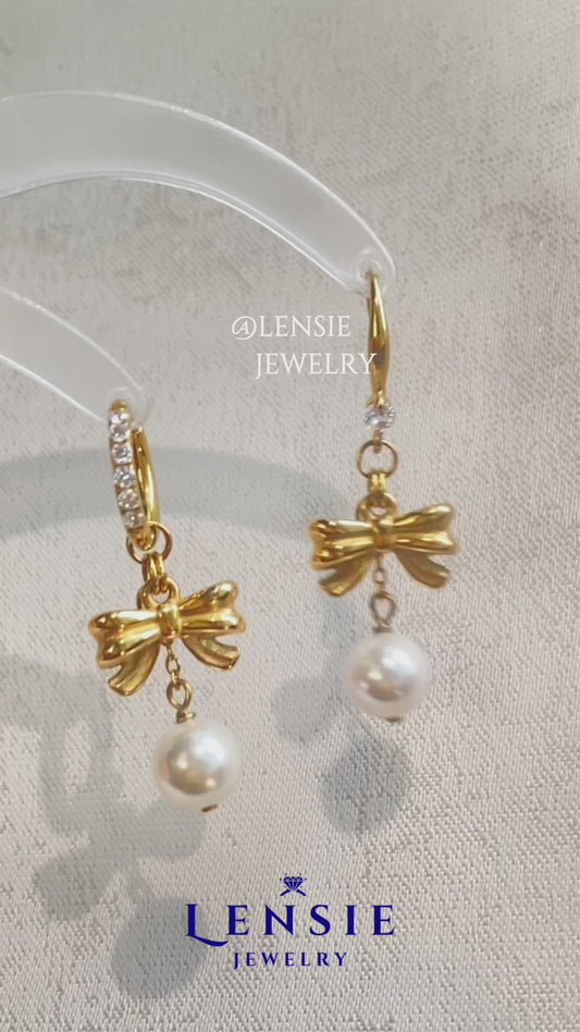 Bella Bow Pearl Hoop Or Hook Earrings – Handmade Jewelry