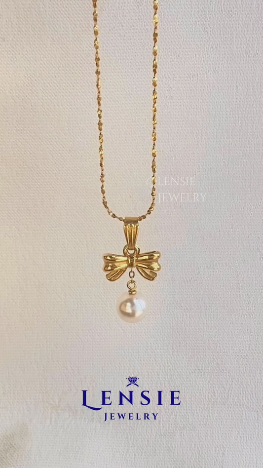 Bella Bow Pearl Pendant Necklace – Handmade Jewelry
